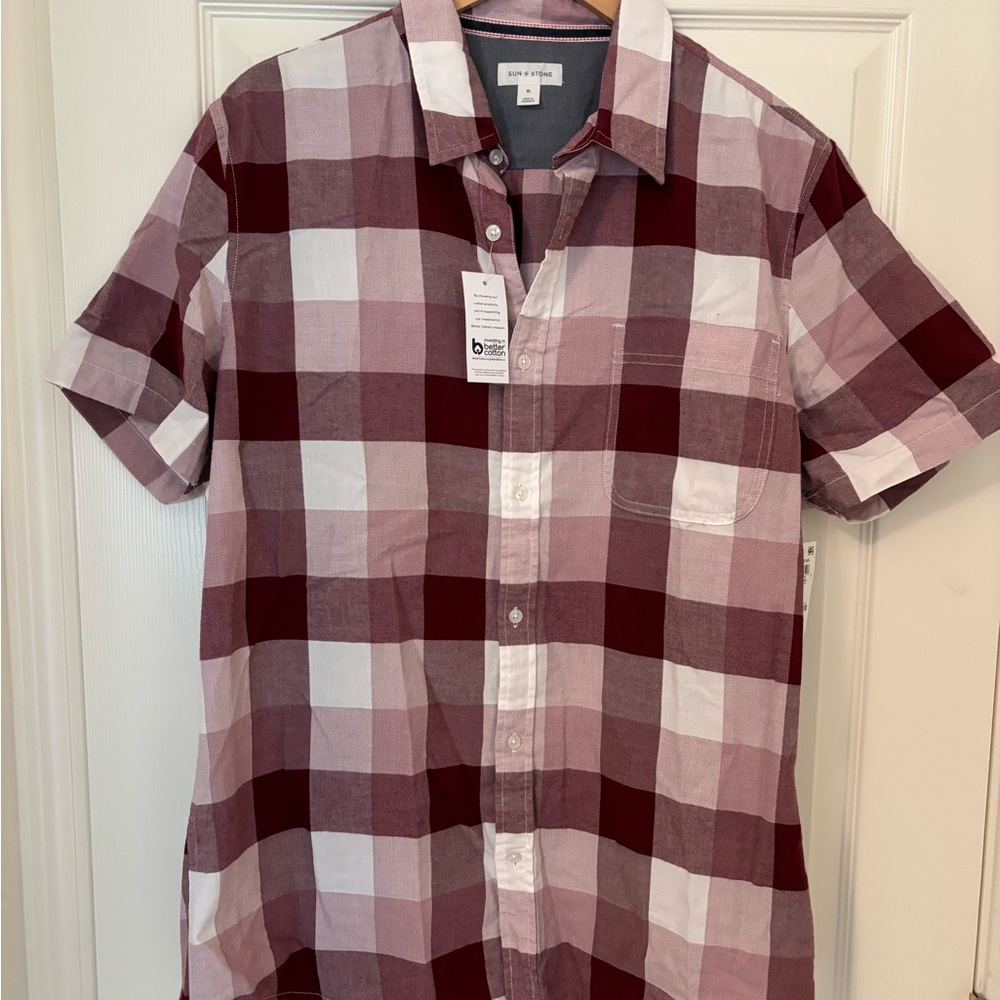 Sun + Stone Red and White Plaid Shirt